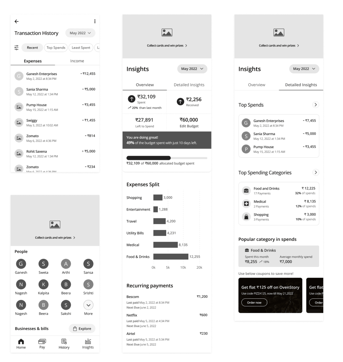 Google Pay Insights Wireframes