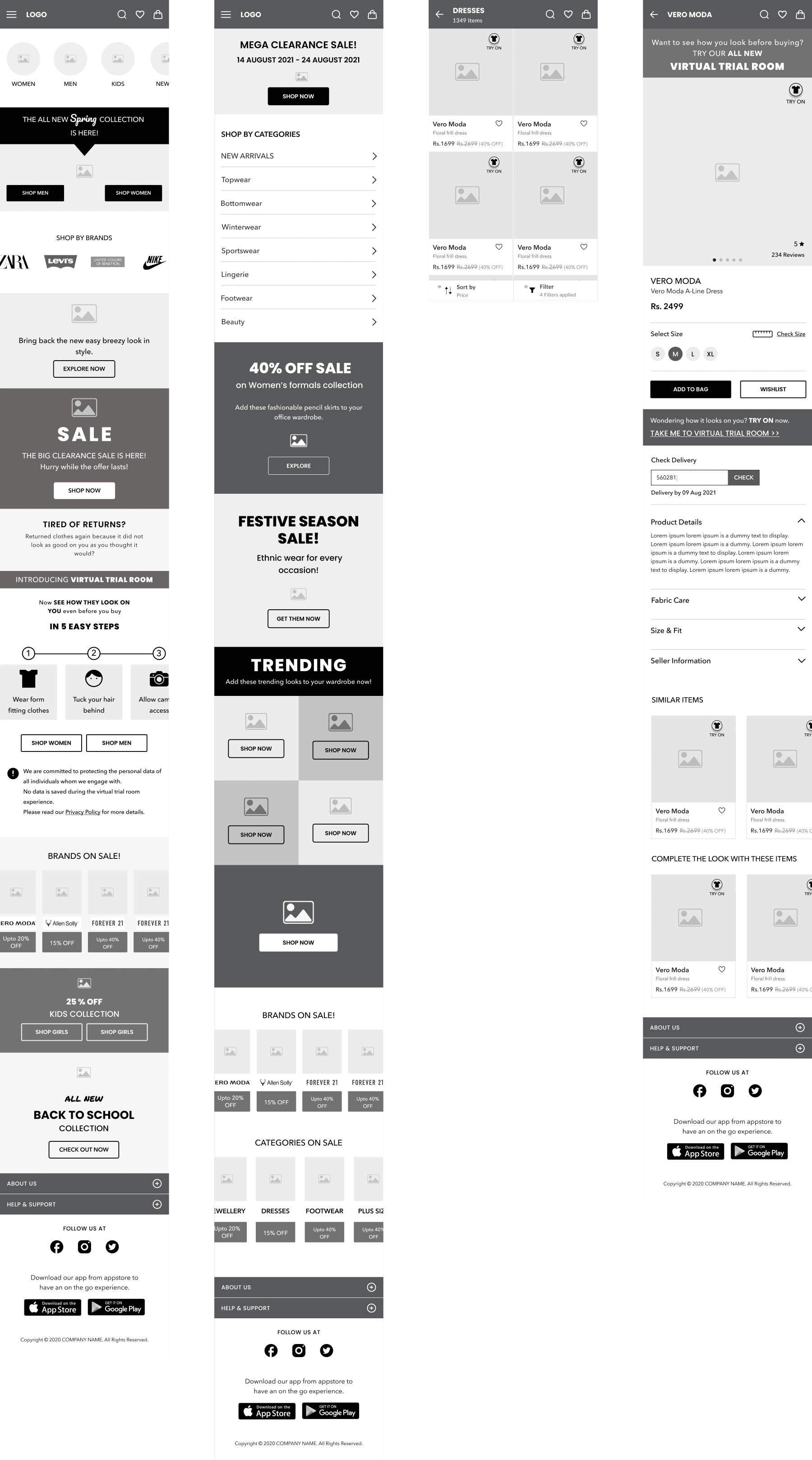 Infinity mobile Wireframes